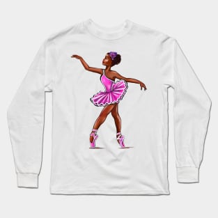 African American, Black ballerina girls with corn rows ballet dancing 8 ! black girl with Afro hair and dark brown skin wearing a pink tutu. Love Ballet Long Sleeve T-Shirt